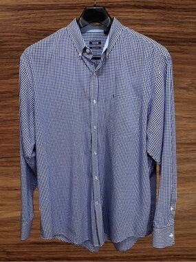 IZOD Men’s Blue & White Gingham Check L/S dress shirt. Size XL